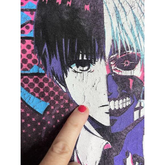 Tokyo Ghoul Anime Funimation Ken Kaneki Split Face Tie-Dye T-Shirt Adult Sz L - Picture 3 of 7